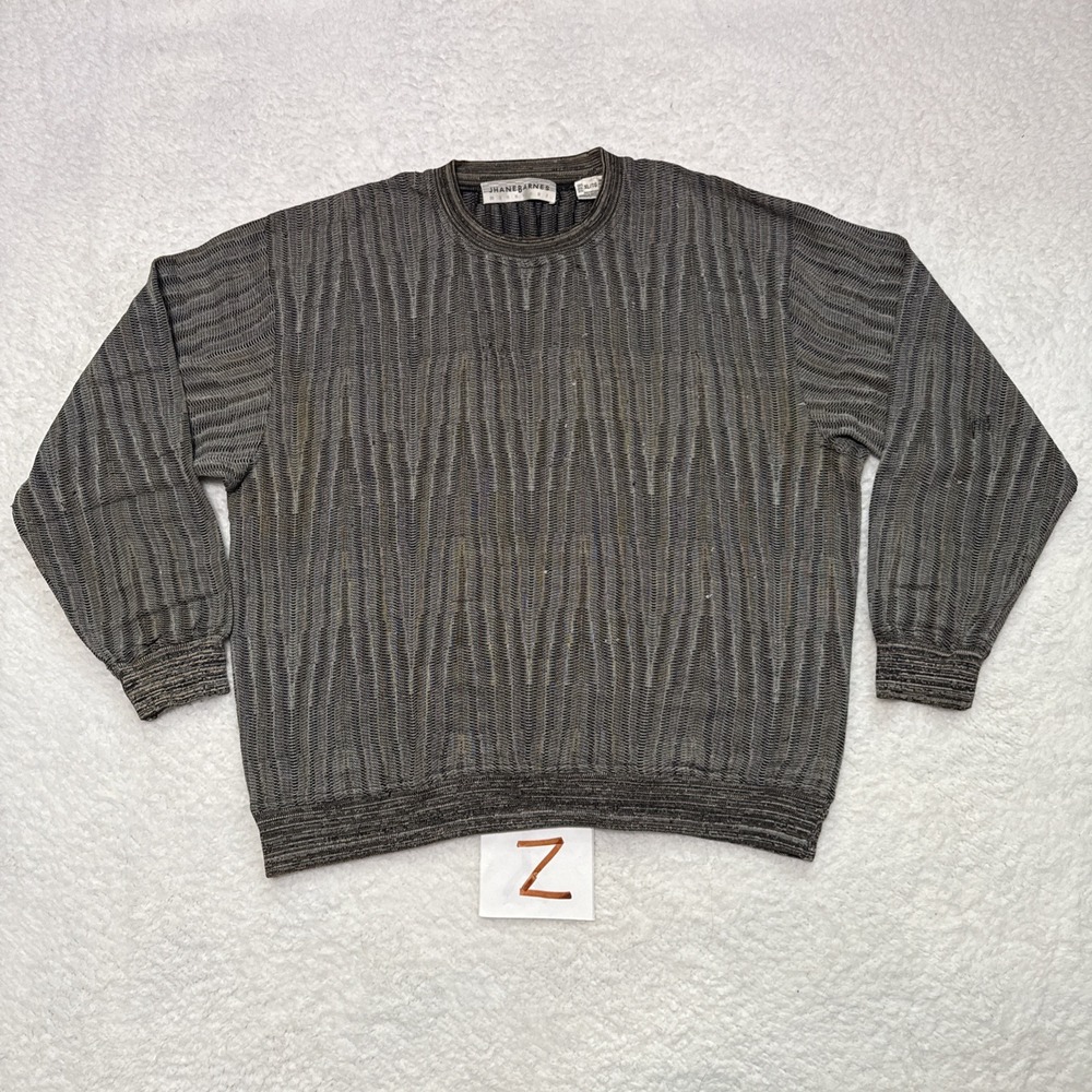 VINTAGE Jhane Barnes Sweater Mens X-Large Gray Stripe  Crewneck